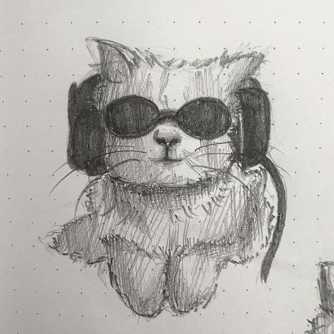 a sketch of a cat wearing headphones and sunglasses Cute Cat Drawing Realistic, Cat Sketch Cute, Cute Cat Sketches, Cool Cat Drawing, How To Draw Cat, Cat Drawing Aesthetic, Ragdoll Cat Drawing, Cats Drawing Reference, Funny Cat Drawings