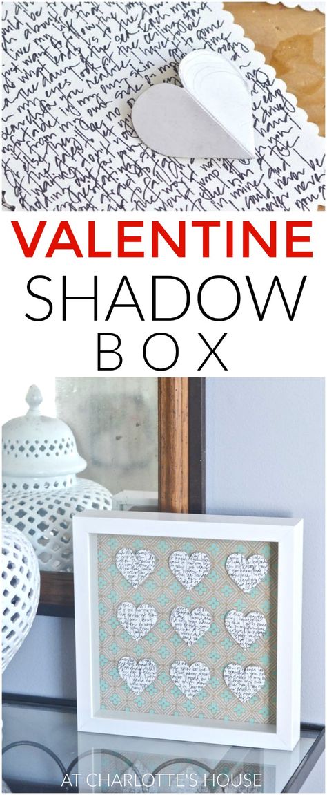 Valentine's Day Shadow box with floating quote hearts. Valentines Day Shadow Box Ideas, Valentines Shadow Box Ideas, Valentines Dyi, Picture Shadow, Float Quotes, Cricut Valentine, Shadow Box Ideas, Heart Shadow, Valentine Svg Files