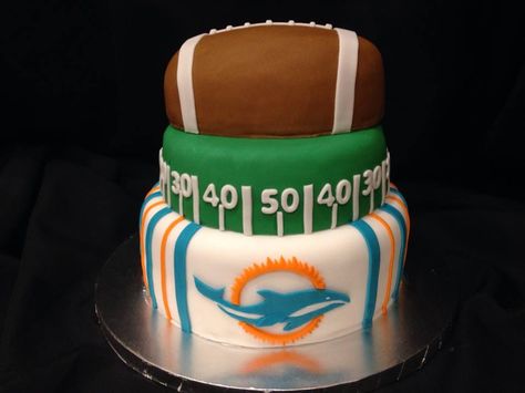 Miami Dolphins Birthday Cake - * Denver Broncos Cake, Miami Dolphins Cake, Dolphin Birthday Cakes, Dolphin Cakes, Football Party Decorations, Dummy Cake, Go Broncos, Football Cake, Delicious Cakes