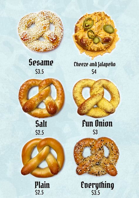 Los Angeles Pretzels | Chuy's Soft Pretzels | Menu Soft Pretzel Toppings, Soft Pretzel Flavors, Soft Pretzel Ideas, Pretzel Food Truck, Pretzel Business, Pretzel Bar Ideas, Bakery Organization, Germany Crafts, Pretzel Shop