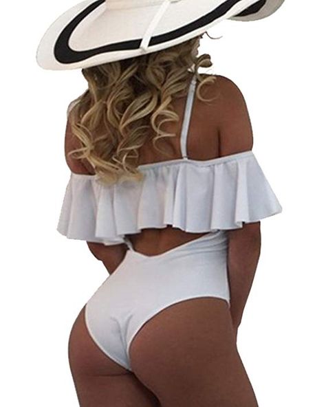 Tempt Me Women One Piece Bikini Lace Up Ruffled Off Shoulder Flounce Monokini Bathing Suits at Amazon Women’s Clothing store: Flounce Pattern, Ruffle Swimsuit, Long Torso, Dresses Uk, One Piece For Women, Monokini, Bathing Suits, Off Shoulder, Lace Up