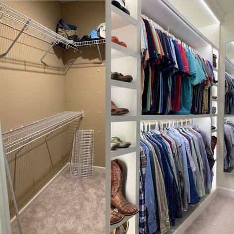 Small Walk In Closet With Dresser, Master Closet Built Ins, Closet Transformation Ideas, Master Closet Makeover, Diy Master Closet, Closet Redesign, Small Master Closet, Master Closets, Wire Closet Shelving