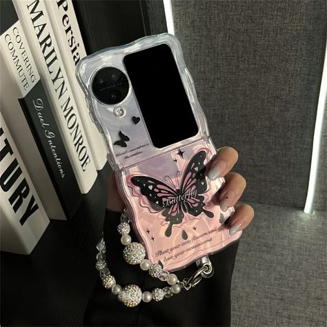 Korean Luxury Wave Edge Butterfly Rhinestone Chain Phone Case for OPPO Find N2 FLIP findn2 flip Find N3 Flip Shockproof Cover - AliExpress 509 Samsung Galaxy Flip Phone, Tablet Case Aesthetic, Phone Case Charms, Korean Phone Cases, Chain Phone Case, Oppo Find N2 Flip, Oppo Find N2, Aesthetic Usernames, Aesthetic Cases