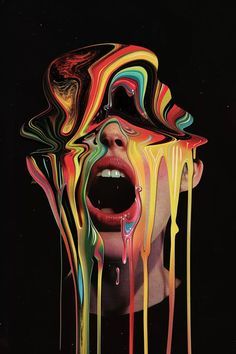 Paint Dripping On Face, Melting People Art, Dripping Art Drawing, Melting Painting Art, Head Explosion Art, Melting Person Art, Open Head Art, Surrealism Self Portrait, Melting Face Drawing