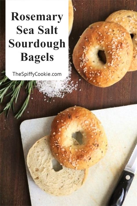 If you enjoy a savory breakfast option, particularly in a bagel, then this rosemary sea salt version is for you. #sourdough #sourdoughstarter #sourdoughbaking #sourdoughbagels #sourdoughrecipe #homemadebagels #thespiffycookie #rosemary #seasalt Rosemary Bagel Recipe, Rosemary Olive Oil Bagels, Rosemary Bagels, Sourdough Bagels Same Day, Everything Bagel Sourdough, Little Spoon Farm Sourdough Bagels, Sourdough Asiago Bagels, Bagel Bakery, Breakfast Lasagna