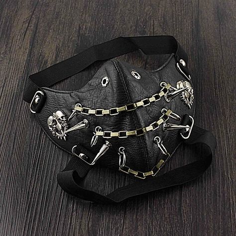 Goth Mask, Sith Cosplay, Biker Mask, Diy Masks, Mask Chains, Steampunk Mask, Steampunk Leather, Punk Accessories, Leather Mask