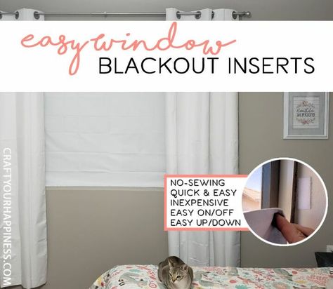 If you like your bedroom pitch black at night these DIY blackout inserts are a simple way to make sure your get a good nights rest. Plus they are removable! MORE PHOTOS & DETAILS HERE! Nursery Tips, Diy Blackout Curtains, Shower Curtain With Valance, Window Coverings Blackout, Pashmina Saree, Window Inserts, Good Nights, Weekend Ideas, Upcycled Sweater