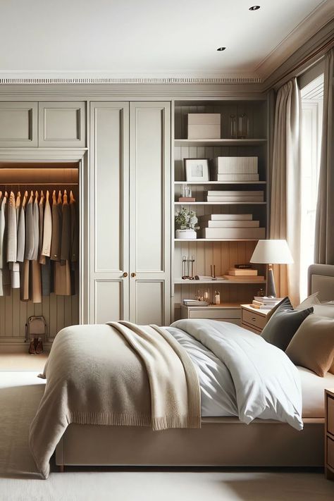 An elegant modern bedroom with fitted wardrobes. Cozy Bedroom, Wooden Diy, Decor Bedroom, Modern Bedroom, Bedroom Interior, Bedroom Ideas, Bedroom Design, Design Ideas, Bedroom Decor