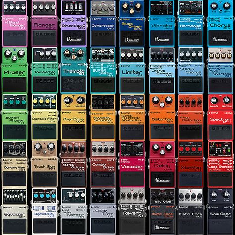 Pedal Design 101 - The Boss Colour Chart and 40 Shades of Tone! Amp Settings, Boss Pedals, Music Mixing, Guitar Rig, Music Studio Room, Guitar Gear, Colour Chart, Guitar Effects Pedals, Guitar Accessories