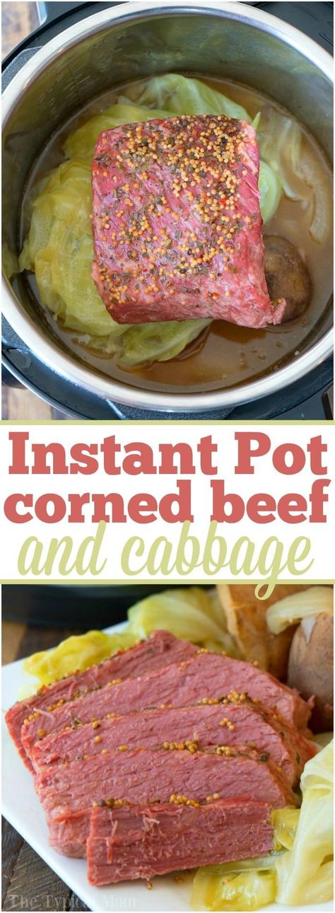 This easy Instant Pot corned beef and cabbage recipe is perfect for St. Patrick's Day or any other day of the year! Moist and flavorful corned beef brisket cooked in your pressure cooker is simple to do with a potato trick I use quite often. If you haven' Wl Recipes, Instant Pot Corned Beef, Sukiyaki Recipe, Beef Roasts, Cooking Corned Beef, Ip Recipes, Corn Beef, Corned Beef And Cabbage, Corned Beef Brisket