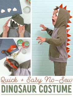 Easy Dinosaur Costume, Make A Halloween Costume, Diy Dinosaur Costume, Toddler Dinosaur Costume, Dinosaur Kids Party, Diy Costumes For Boys, Boys Halloween Costumes Diy, Kids Dinosaur Costume, Diy Baby Costumes