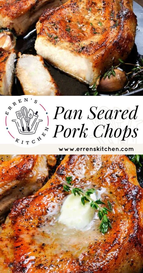 Pork Chop Recipes Mexican Style, Pork Chops Pan Seared, Brine For Pork Chops, Pan Cooked Pork Chops, Center Cut Pork Chop Recipes, Thick Pork Chop Recipe, Pork Chop Brine Recipes, Pork Chops Boneless, Brined Pork Chops