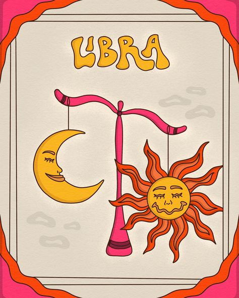 Groovy Art Aesthetic, Libra Painting, Libra Illustration, Libra Design, Libra Sun, Libra Art, Chill Songs, Horoscope Art, Astrology Libra