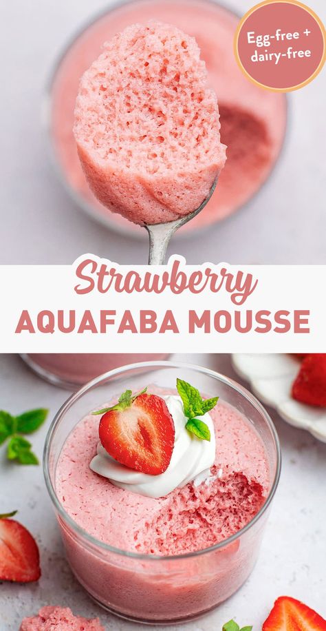 Aquafaba Pudding, Vegan Strawberry Mousse, Vegan Fruity Desserts, What To Do With Aquafaba, Vegan Aquafaba Recipes, Aquafaba Desserts, Aqua Faba Recipes, Aquafaba Frosting, Vegan Fruit Dessert