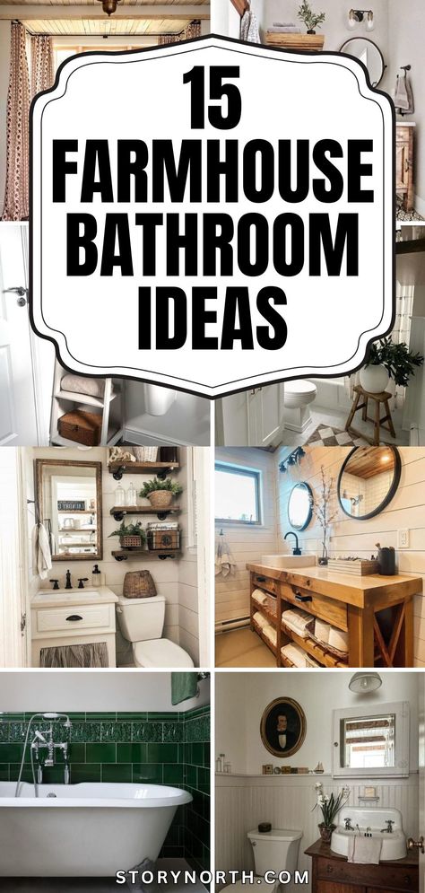 Save this pin for vintage charm in your bathroom decor! Explore these 15 farmhouse bathroom ideas to add character and warmth to your home. #FarmhouseDecor #VintageCharm #HomeInspiration Diy Farmhouse Bathroom Decor, Diy Farmhouse Bathroom, Farmhouse Bathroom Inspiration, Vintage Farmhouse Bathroom, Modern Farmhouse Bathroom Ideas, Small Farmhouse Bathroom, Bathroom Storage Hacks, Farmhouse Bathroom Ideas, Farmhouse Bathroom Design