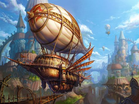 Magic Airship, Ville Steampunk, Steampunk Architecture, Steampunk Ship, Airship Art, Flying Ship, Steampunk Vehicle, Steampunk City, Steampunk Airship