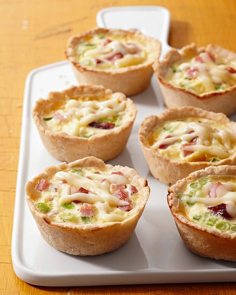 Ham and Swiss Quiche Cups Ham And Swiss Quiche, Swiss Quiche, Quiche Cups, Mac And Cheese Cups, Ham And Swiss, Frozen Appetizers, Make Ahead Appetizers, Muffin Tin Recipes, Breakfast Quiche