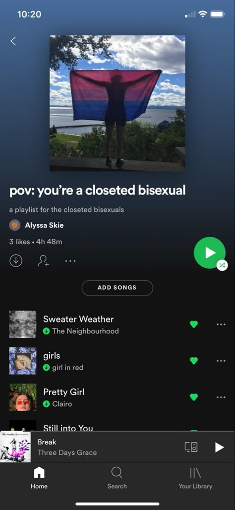 a playlist for when youre a closeted bisexual :) Bi Wallpapers Closeted, Bisexual Songs Playlist, Gay Spotify Playlist Cover, Bi Wallpapers Aesthetic Closeted, Bisexual Playlist, Secret Bisexual Wallpaper, Gay Songs, Bisexual Pride Quotes, Lgbt Songs