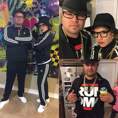 Run DMC. 80s party New Jack City Party Theme Outfits, 80s Party Couple Outfits, Run Dmc Party Theme, 80s 90s Party Outfits, Run Dmc Costume, 80s Party Outfits Couples, 90s Party Outfit Hip Hop, 80s Couple Costume, 80s Hip Hop Party