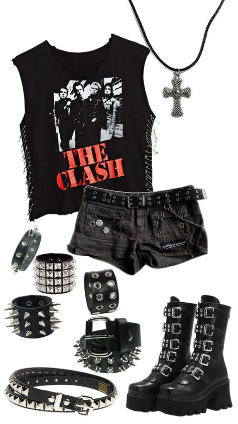 Emo Outfits Shorts, Punk Rocker Outfits, Grunge Outfits With Shorts, Summer Punk Outfits, Emo Summer Outfits, Punk Grunge Outfits, Rock Clothes, Alt Fits, Y2k Rock