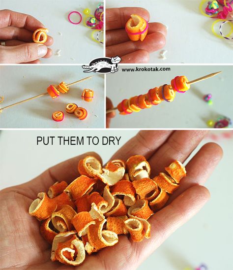 krokotak | BEADS FROM DRIED ORANGE PEELS Dehydrator Crafts, Orange Craft, Potpourri Recipes, Dried Orange Peel, Orange Peels, Witchy Crafts, Dried Oranges, Fall Halloween Decor, Christmas Store