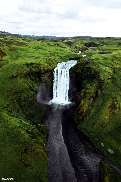 Drone shot of Skógafoss waterfall, Iceland | premium image by rawpixel.com / Jack Anstey Skogafoss Iceland, Adventure Background, Fantasy Locations, Waterfall Iceland, Seljalandsfoss Waterfall, Iceland Trip, Skogafoss Waterfall, Nature River, Iceland Adventures