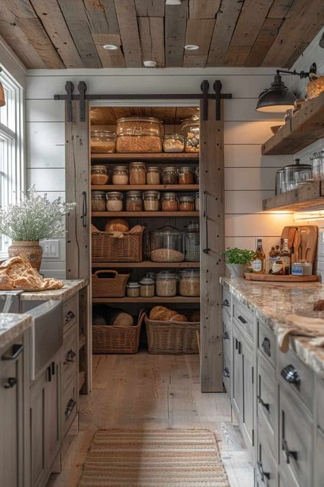 14 Coastal Farmhouse Kitchen Designs That Will Make Every Day Feel Like A Beach Vacation | DIY Vibes Functional Farmhouse Kitchen, Pantry Farmhouse Style, Cute Country Homes, Lake Kitchen Ideas, Kitchen Rustic Farmhouse, Modern Country Kitchen Farmhouse, Country Style Kitchen Farmhouse, Farmhouse Pantry Ideas, Cozy Kitchen Cottage