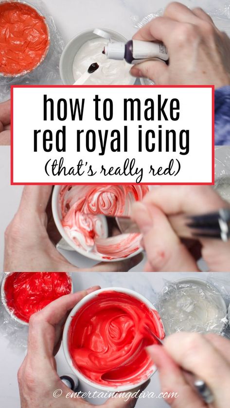 When you need to decorate sugar cookies with red royal icing, this recipe will show you how to make it really red (not pink!) Perfect for frosting Valentine's Day, 4th of July, Christmas or other holiday sugar cookies. Cookies Frosting Recipe, Red Royal Icing, Red Frosting, Cookies Frosting, Decorate Sugar Cookies, Decorating Sugar Cookies, Valentines Party Food, Royal Recipe, Holiday Sugar Cookies