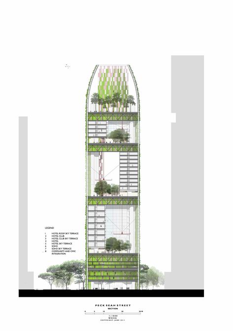 Oasia Downtown / WOHA Woha Architecture, Woha Architects, Architectural Diagrams, Hotel Landscape, Arch Building, Hotel Floor Plan, World Architecture Festival, Hotel Floor, Office Tower