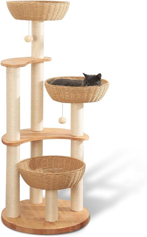 Amazon.com : 54" Modern Cat Tree Tower for Indoor Cats, Solid Oak Cat Scratching Tree for Multiple Large Cats, Manual Hand Woven Luxury Cat Condo, Unique High-end Design Cat Furniture Activity Centre, Easy Clean : Pet Supplies Cat Scratching Tree, Modern Cat Tree, Luxury Cat, Indoor Cats, Wood Cat, Cat Condo, Modern Cat, Large Cats, Cat Scratching