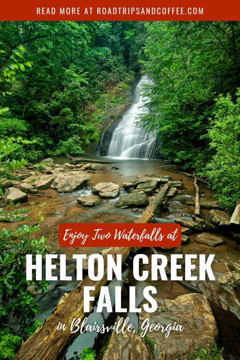 Helton Creek Falls has the distinction of wowing visitors with TWO waterfalls. Find out how to find this hidden spot near Blairsville, Georgia. Falls Creek Falls State Park, Georgia Waterfalls Road Trip, North Georgia Waterfalls, Blairsville Georgia, Devkund Waterfalls, Falls Creek, North Georgia Mountains, Georgia Mountains, Mountain Stream