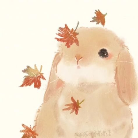 Puppy Aesthetic Drawing, Fall Bunny Wallpaper, Fall Animal Drawings, Bunnies Art, Autumn Bunny Wallpaper, Autumn Bunny, Bunny Person Drawing, Bunny Drawing Aesthetic, Autumn Kawaii