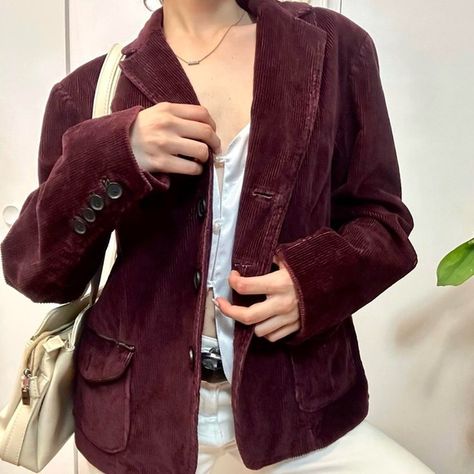 Northern Reflections Vintage Burgundy Corduroy Blazer  Burgundy Corduroy Jacket Outfit, Corduroy Jacket Outfit Womens, Corduroy Jacket Outfit, 2025 Outfits, Corduroy Blazer, School Clothes, Jacket Outfit, Corduroy Jacket, Jacket Blazer