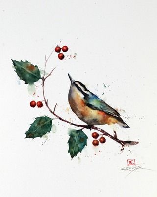 Holly Watercolor, Dean Crouser, 3 Piece Wall Art, Watercolor Bird, Art And Technology, Wood Bars, Framed Canvas Prints, Art Sur Toile, Print On Canvas