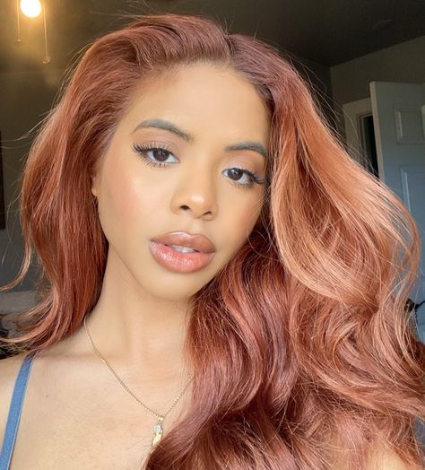 Rose Gold Hair On Brown Skin, Pink Hair Tanned Skin, Pink Copper Hair, Pink Hair On Brown Skin, Pink Hair Brown Skin, Peach Brown Hair, Peachy Hair Color, Peachy Pink Hair, Salmon Hair