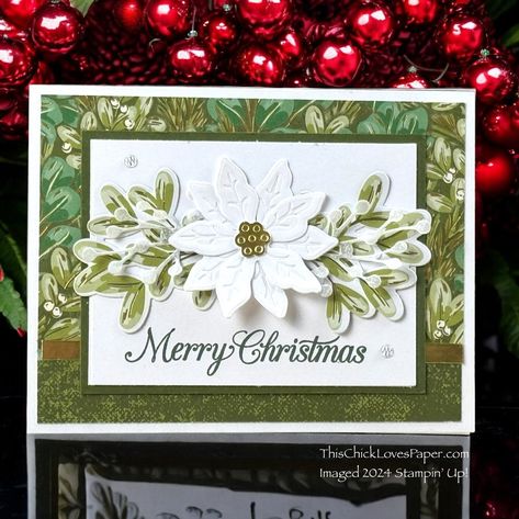 heartwarming Holiday Christmas Cards - Card 3 - Scrapbook.com Uniquely Creative Cards, Golden Greenery Stampin Up Cards, Merriest Moments, Green Gold Christmas, Christmas Cards 2017, Poinsettia Cards, Stamped Christmas Cards, Simple Christmas Cards, Money Holder