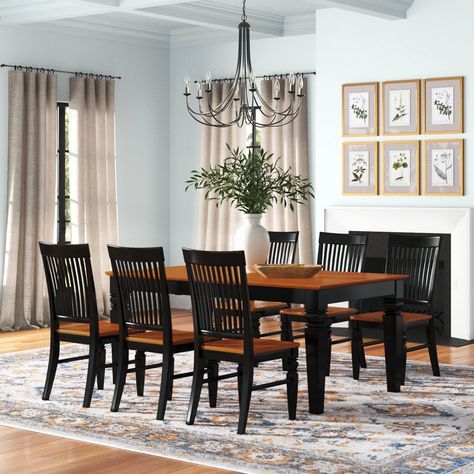 Amish Dining Room Table, Black And Wood Dining Set, Kitchen Table Dark Floors, Dining Room Black Chairs, Mid Century Dining Room Decor, Dining Room Table Black, Dining Table Redo, Black Dining Room Table, Modern Dining Table Set