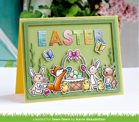 A Bright Easter Card with Karin - Lawn Fawn Eggstra Special, Lawn Fawn Blog, Easter Cards Handmade, Happy Sunday Friends, Sunday Friends, Lawn Fawn Stamps, Lawn Fawn Cards, Easter Inspiration, Christian Cards