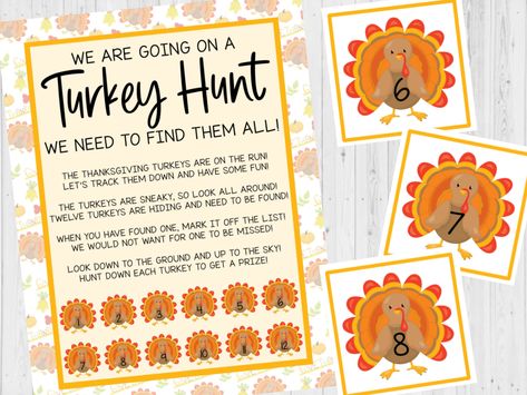 INSTANT DOWNLOAD Thanksgiving Scavenger Hunt Printable - Thanksgiving Game Printable - Thanksgiving Activity Printable - Turkey Hunt Game ** Please note this item is digital - NO physical item will be shipped.** - WHAT YOU WILL RECEIVE - 3 PDF files (1 - 8.5"x11" poem page, 2 pages of 6 - 3" square turkey cards) 8.5"x11" *Text is NOT editable* This file is for personal use only. Instant downloads are sold as seen. Print the file on YOUR printer on paper or card stock, you may choose to laminate Turkey Scavenger Hunt For Kids, Turkey Hunt Game For Adults, Thanksgiving Scavenger Hunt For Adults, Thanksgiving Party Preschool, Minute To Win It Thanksgiving Games, Thanksgiving 4th Grade Activities, Pin The Tail On The Turkey, Scavenger Hunt Thanksgiving, Thanksgiving Activities For Families