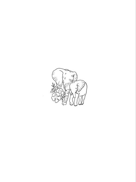 Tattoos Of Elephants, Elephant Mother Daughter Tattoo, Mum And Daughter Elephant Tattoo, Elephant Tattoo Linework, Mom And Daughter Elephant Tattoo, Mum And Baby Elephant Tattoo, Delicate Elephant Tattoo, Micro Elephant Tattoo, Elephant And Rose Tattoo