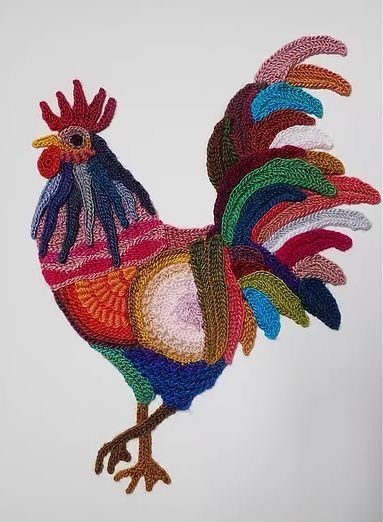 Free form rooster Free Form Crochet, Crochet Freeform, Artisan Decor, Crochet Wall Art, Crochet Storage, Crochet Chicken, Crochet Cord, Crochet Birds, Crochet Wall Hangings