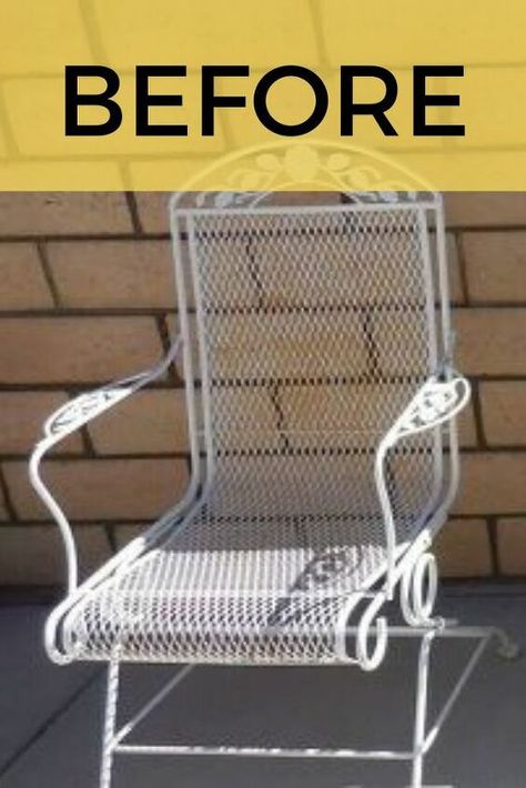 Are your metal patio chairs old and rusty from being outside? check out this easy upcycle idea by spray painting it two colors so check out the before and after photos for some inspiration. #diy #metalchair #makeover Metal Chair Makeover, Metal Patio Chairs, Easy Upcycle, Rustic Outdoor Decor, Pallet Patio Furniture, Metal Patio Furniture, Garage Sale Finds, Live Edge Furniture, Metal Chair