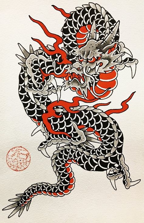 Traditional Japanese Dragon Tattoo, Traditional Tattoo Dragon, Dragon Traditional, Traditional Japanese Dragon, Dragon Tattoo Stencil, Dragon Tattoo Drawing, Traditional Japanese Tattoo, Red Dragon Tattoo, Japanese Dragon Tattoo