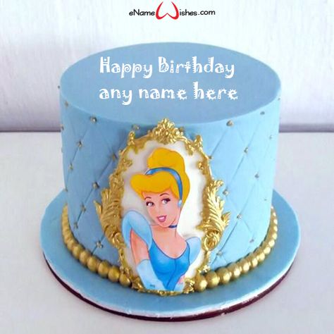 Happy Birthday Cupcake with Name Edit - eNameWishes Cinderella Birthday Cake Buttercream, Cinderella Birthday Cake Ideas, Cinderella Cake Ideas, Cinderella Cake Designs, Name On Cake, Princess Theme Cake, Cinderella Birthday Cake, Write Name On Cake, Happy Birthday Cake With Name