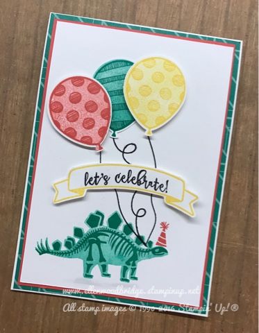 Stampin Up Dinosaur Cards, Stampin Up No Bones About It Cards, Stampin Up No Bones About It, No Bones About It Stampin Up Cards, Dinasour Cards, Cards Stampin Up Ideas, Dinosaur Stamps, Balloon Cards, No Bones About It