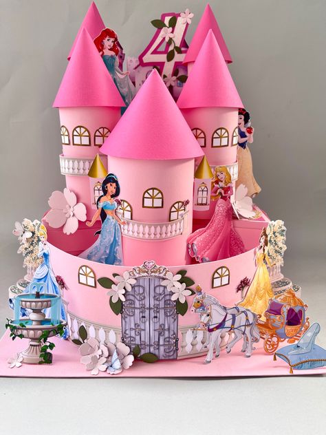 Castle Cardboard, Disney Princess Cake Topper, Cardboard Cake, Princess Cake Topper, Paper Cakes, Cake Princess, Disney Princess Cake, Princess Castle, Princess Cake