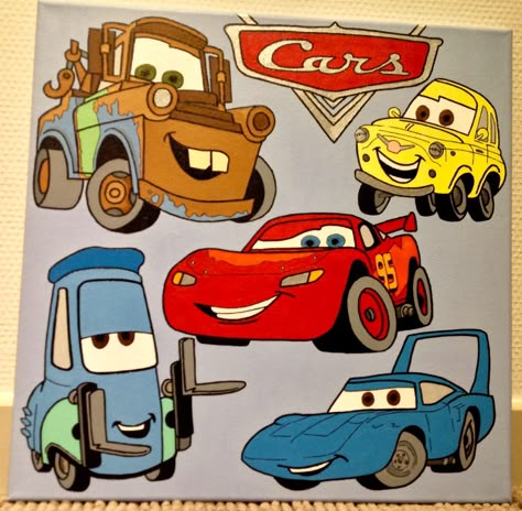 Disney Cars Painting Canvas, Disney Cars Painting, Cars Painting Disney, Cars Cookies, Car Drawing Easy, Cartoon Car Drawing, Name Paintings, Disney Canvas Art, Disney Canvas