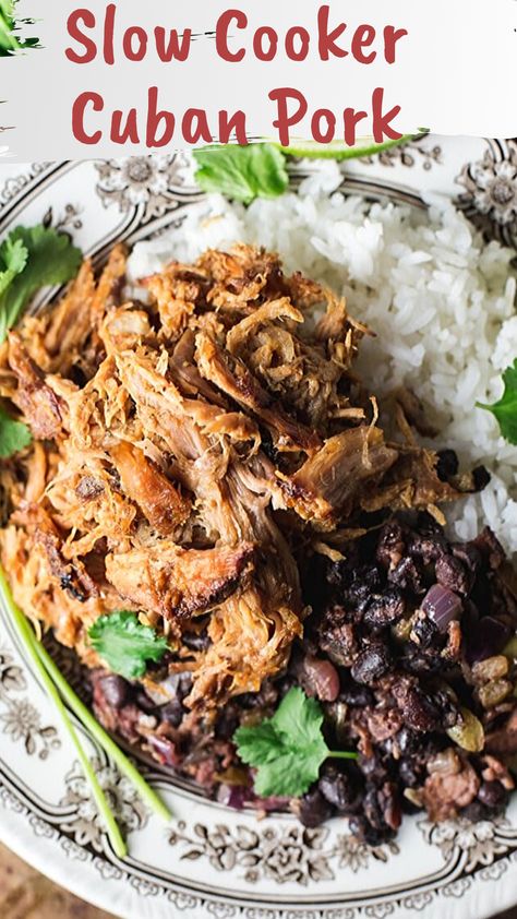 Puerto Rican Pulled Pork Crock Pot, Crock Pot Cuban Pork, Cuban Pork Roast Slow Cooker, Cuban Pork Bowl Recipe, Cuban Pork Tenderloin Crockpot, Cuban Pork Stew, Cuban Meat Recipes, Cuban Pork Roast Crockpot, Slow Cooker Mojo Pork