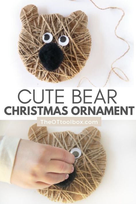 Love this cute bear ornament that kids can make! Diy Bear Ornaments, Bear Ornaments Christmas, Bear Crafts For Kids, Teddy Bear Crafts, Bear Craft, Storytime Crafts, Diy Teddy Bear, Teddy Bear Ornament, December Crafts