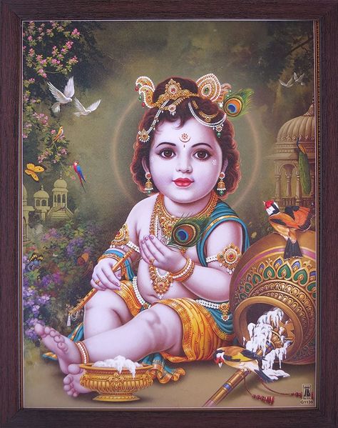 Amazon.com: Handicraft Store Lord Child Bal Krishna Eating Butter and Enjoying with Peacock and Parrots, Elegant Posture with Frame, Must for Office/Home Decor/Gifts Purpose: Paintings Baby Wallpaper Hd, Cool Wallpapers For Laptop, Om Gam Ganapataye Namaha, God Artwork, Wallpaper Homescreen, Baby Krishna, Background Hd Wallpaper, Baby Wallpaper, Radha Krishna Wallpaper